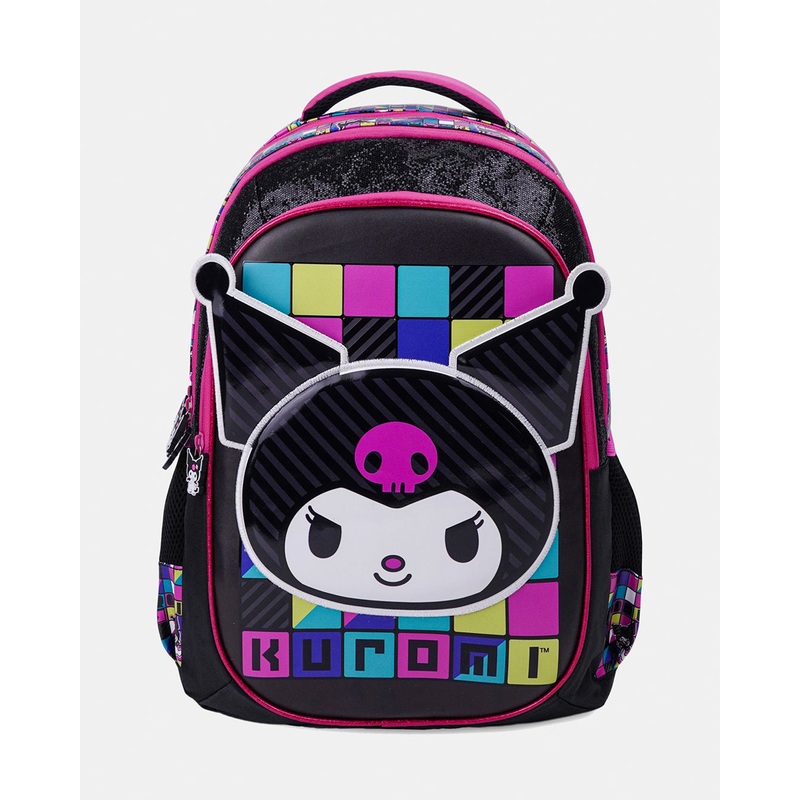 Girls Black Kuromi Print School Backpack (16 Inch)