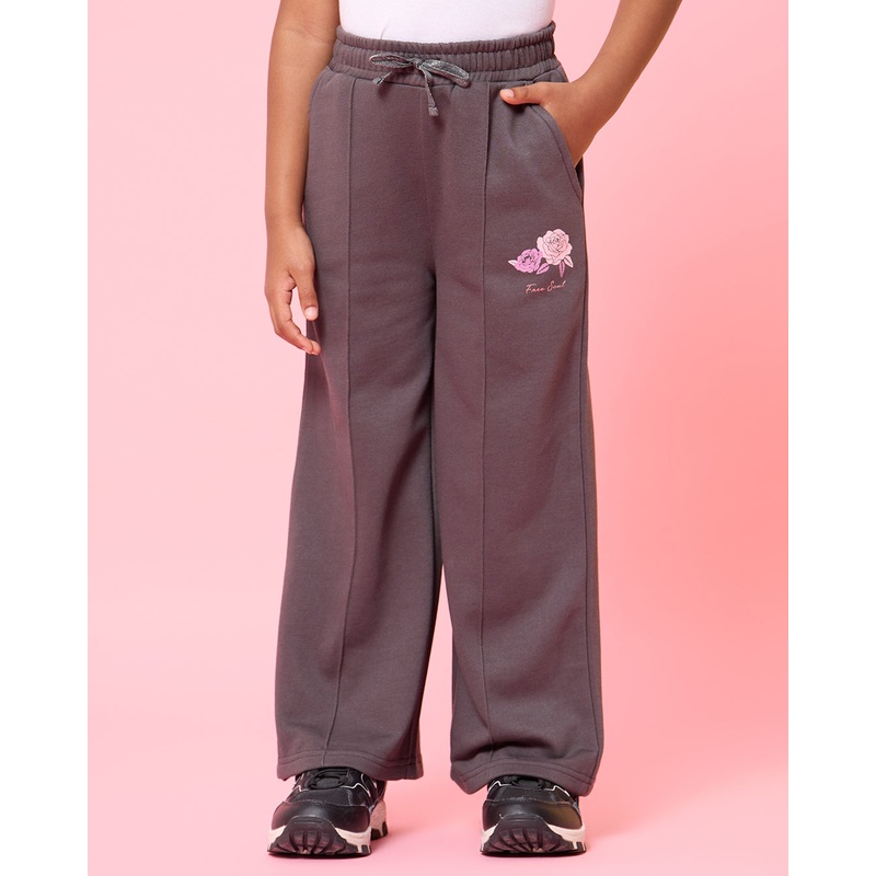 Girls Charcoal Printed Active Track Pants