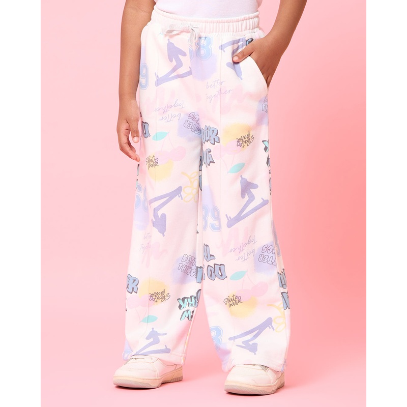 Girls Ivory Graffiti Printed Active Track Pants