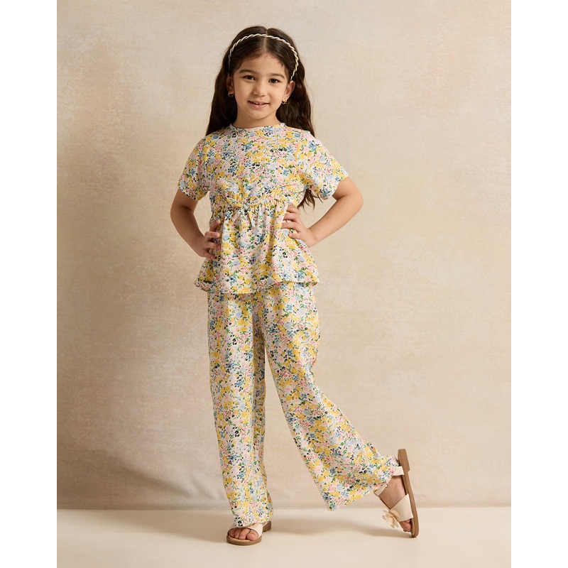 Girls Ivory Printed Casual Set (2 Piece)