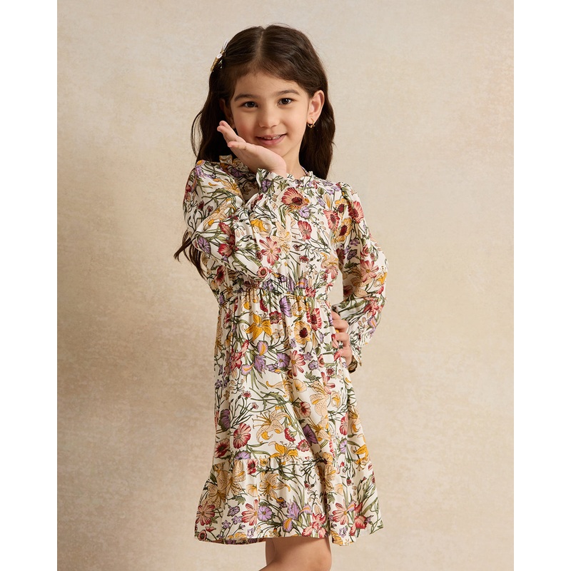 Girls Ivory Printed Dress|2-3 Years|3-4 Years|4-5 Years|5-6 Years|6-7 Years|7-8 Years