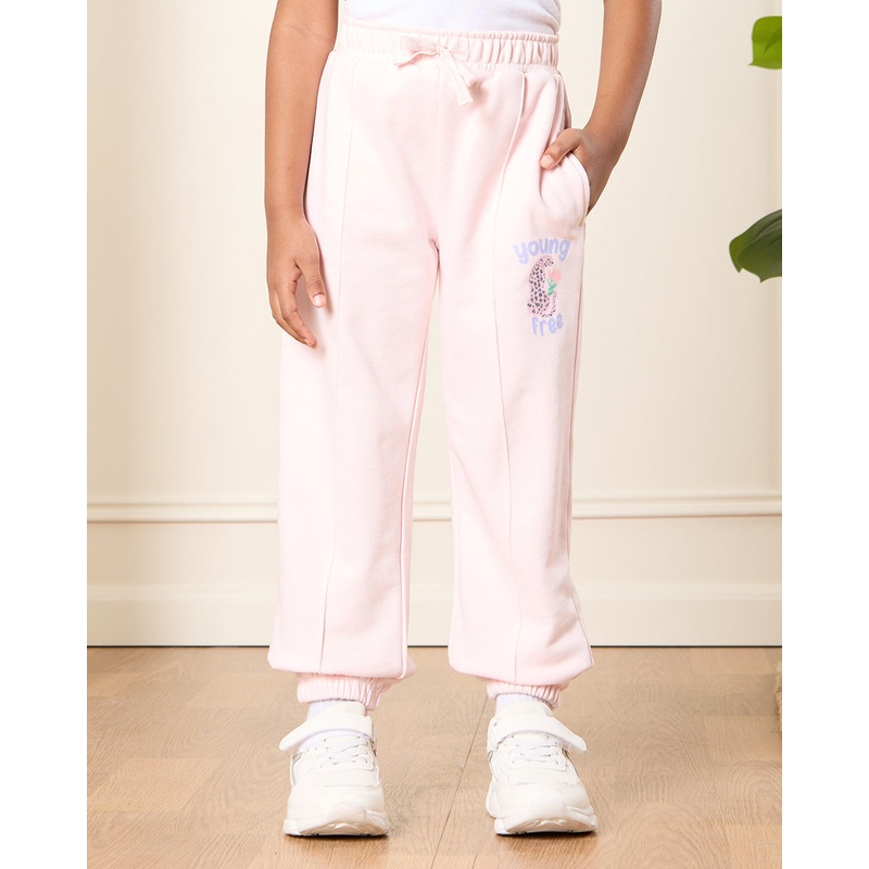 Girls Pink Printed Active Track Pants