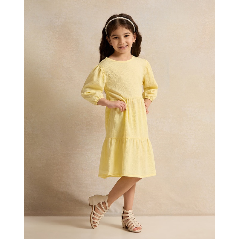 Girls Yellow Textured Dress|2-3 Years|3-4 Years|4-5 Years|5-6 Years|6-7 Years|7-8 Years