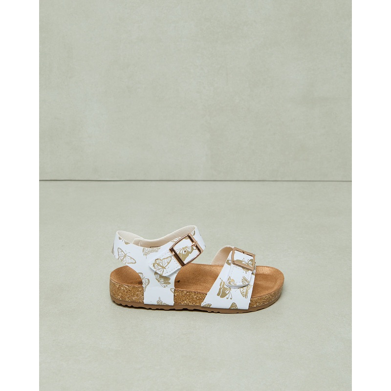 Infant Girls White Cork Printed Sandal