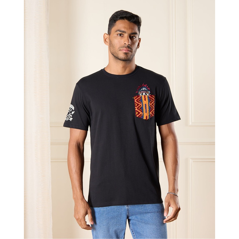 Men Black Cherokee Print T-Shirt