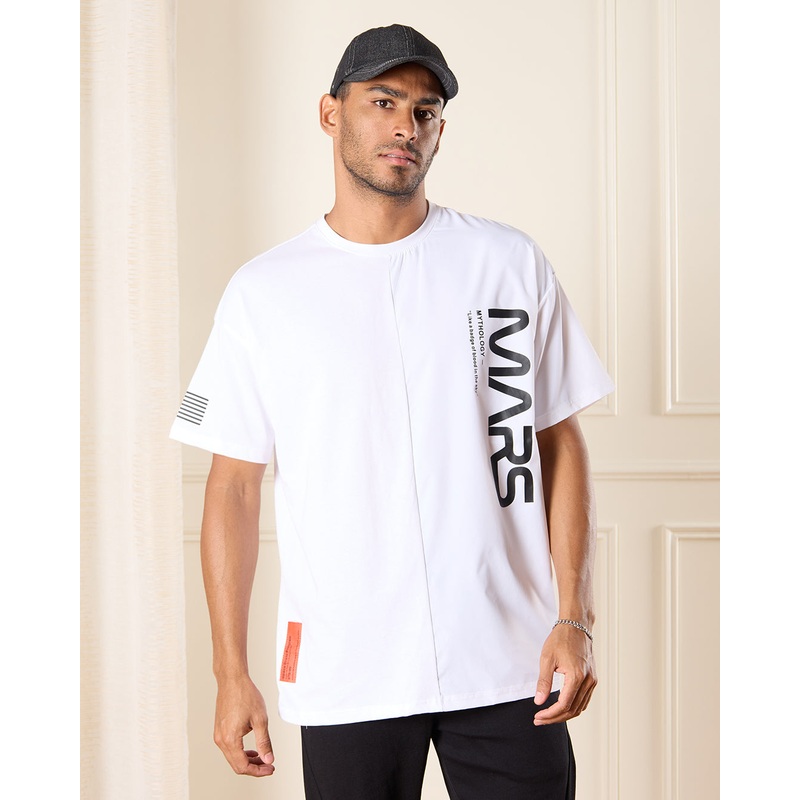 Men White Mars Print T-Shirt|Small|Medium|Large|X-Large|XX-Large