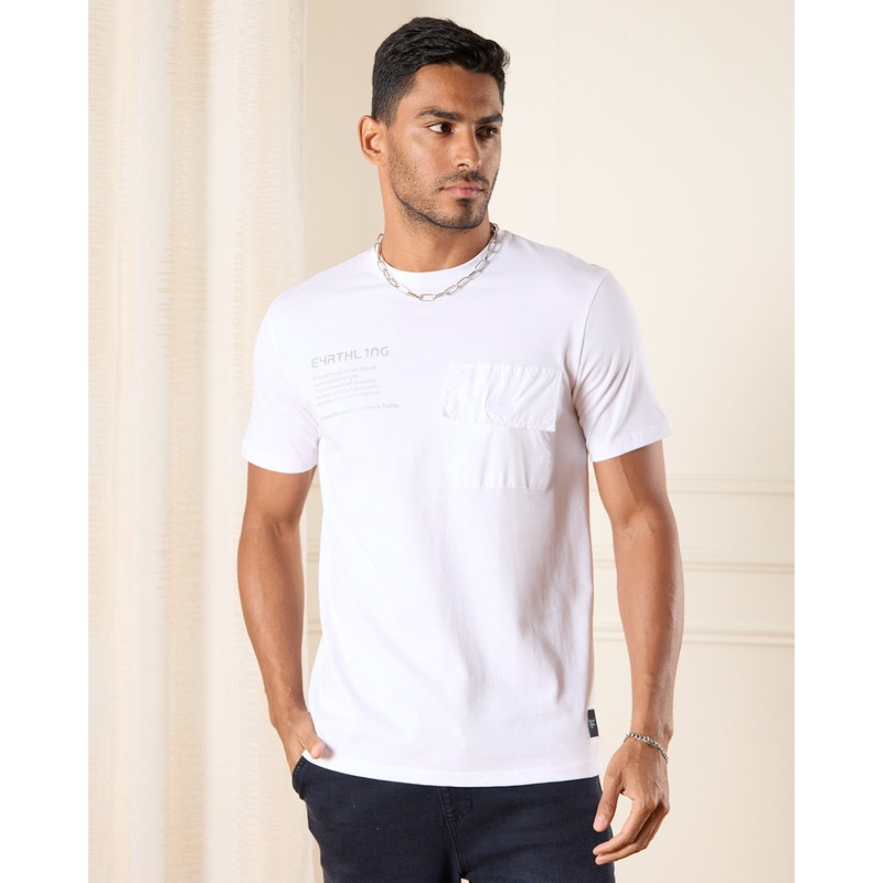 Men White T-Shirt With Foil Print