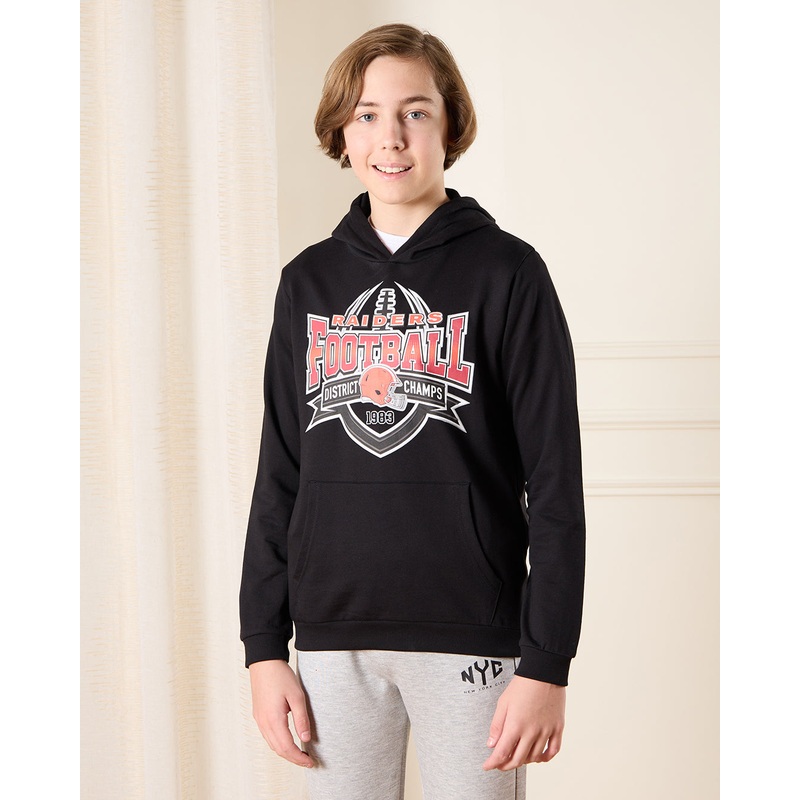 Senior Boys Black Printed Hooded Sweatshirt