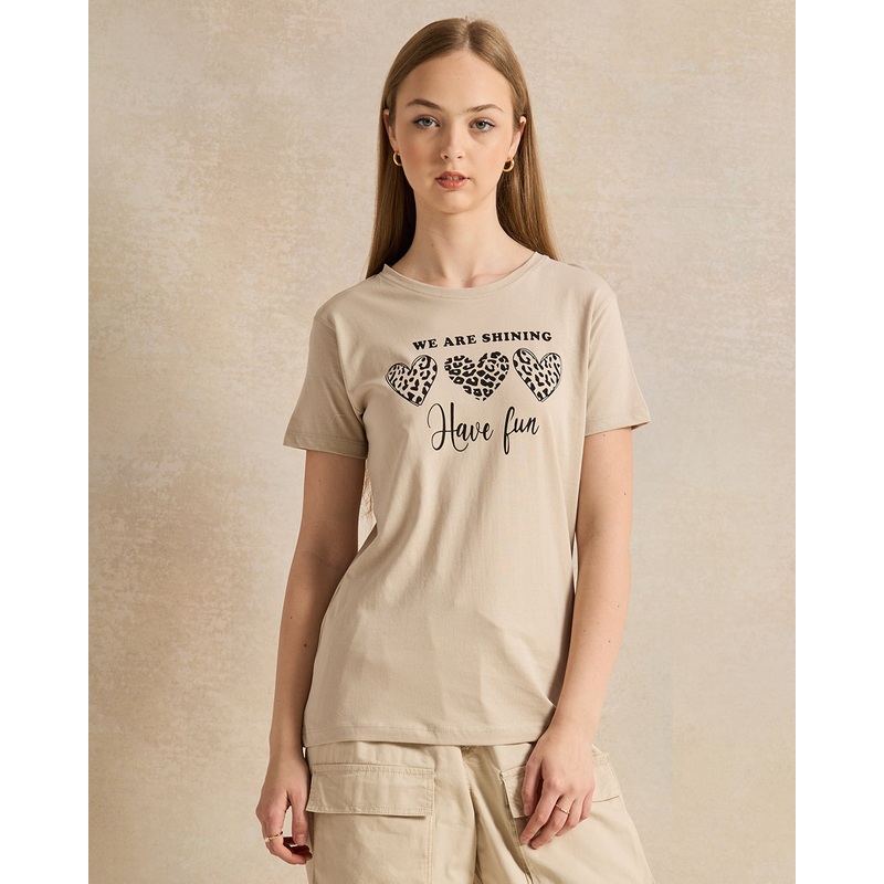 Senior Girls Beige Printed T-Shirt