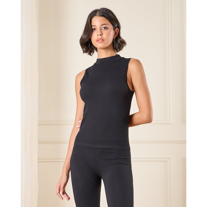 Women Black Ribbed Active Vest