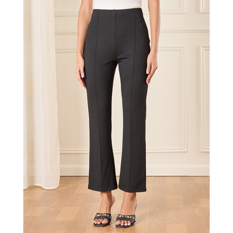 Women Black Solid Wide Leg Pants
