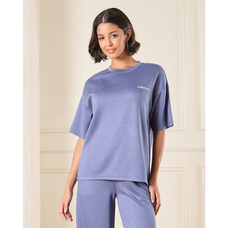 Women Blue Boxy Printed Active T-Shirt