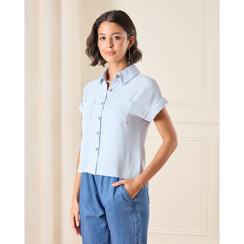 Women Blue Crinkled Shirt|UK8|UK10|UK12|UK14|UK16|UK18