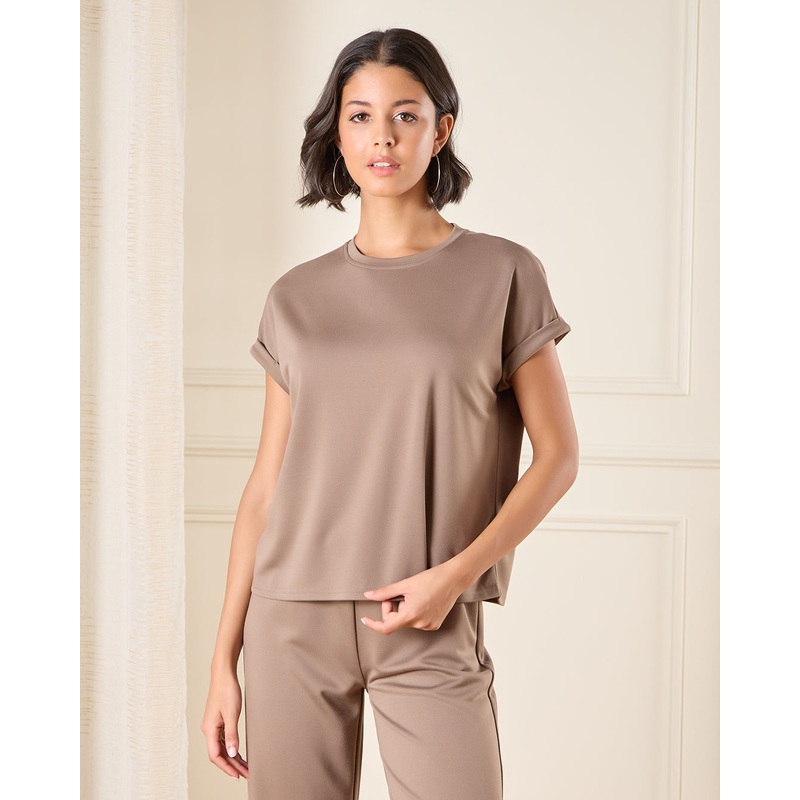 Women Brown Roll Sleeves Top|UK8|UK10|UK12|UK14|UK16|UK18