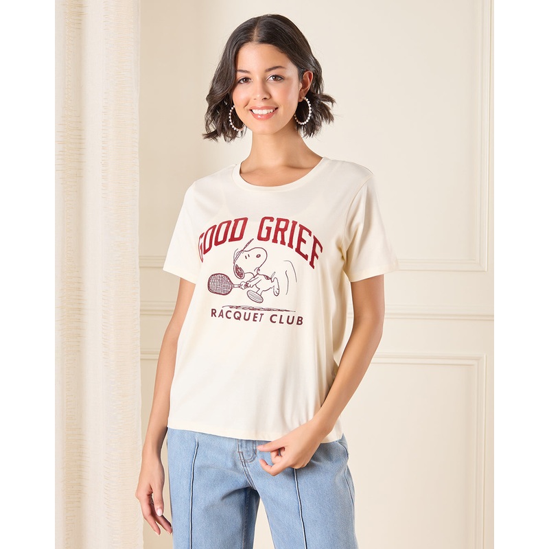 Women Cream Printed T-Shirt|Small|Medium|Large|X-Large