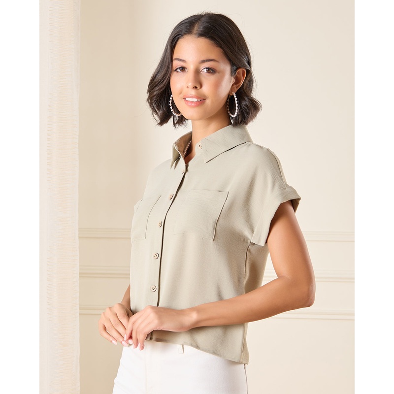 Women Green Crinkled Shirt|UK8|UK10|UK12|UK14|UK16|UK18