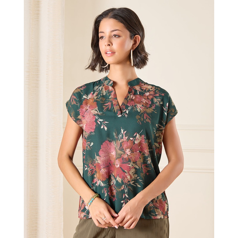 Women Green Printed Cap Sleeve blouse