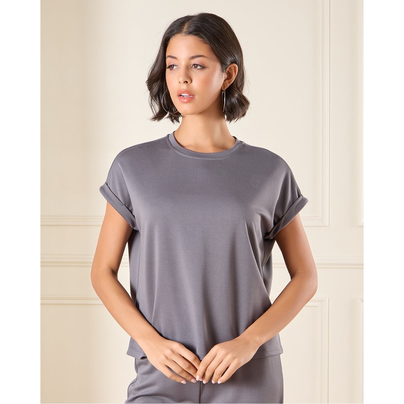 Women Grey Roll Sleeves Top|UK8|UK10|UK12|UK14|UK16|UK18