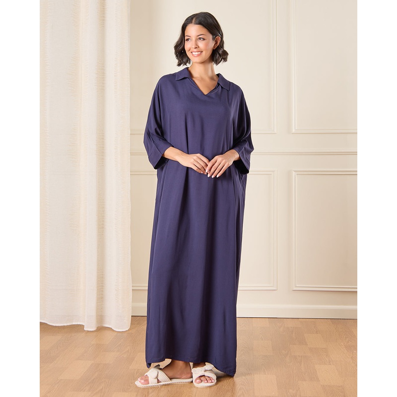 Women Navy Collared Nightgown|Medium|Large|X-Large