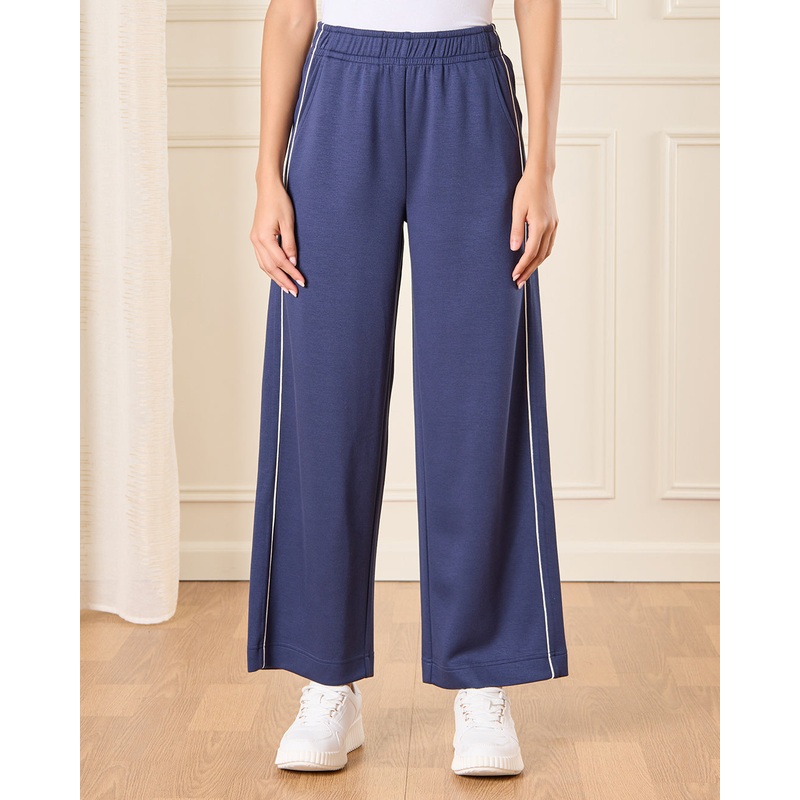 Women Navy Wide Leg Active Pants