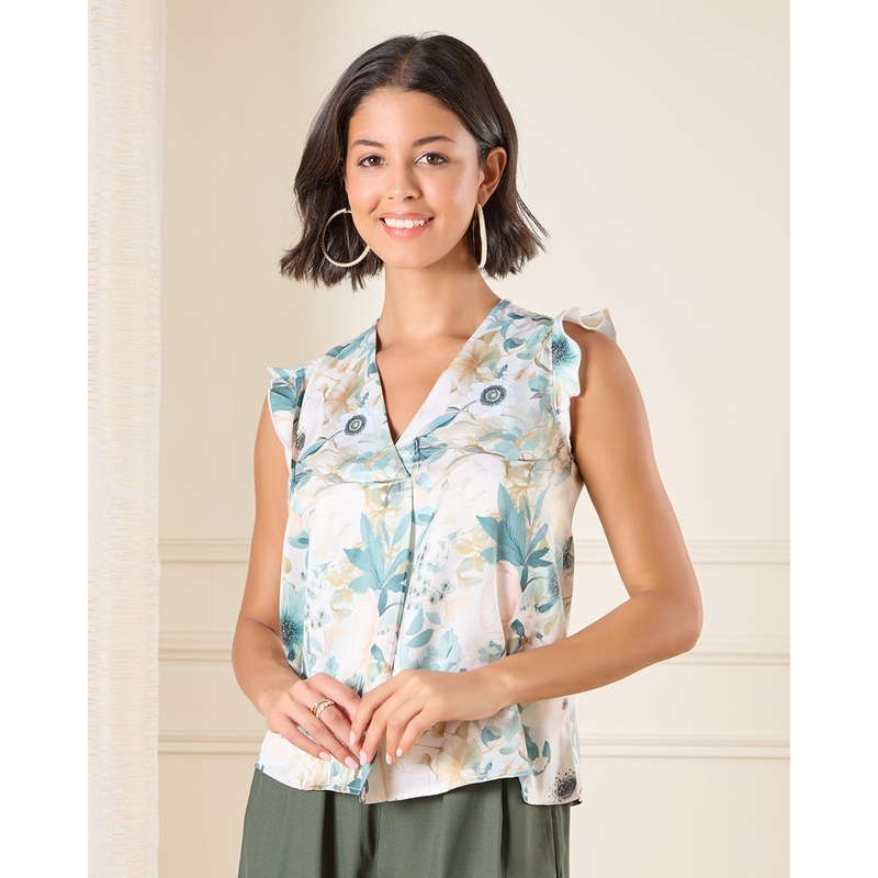 Women White Printed Pleat Detailed Blouse