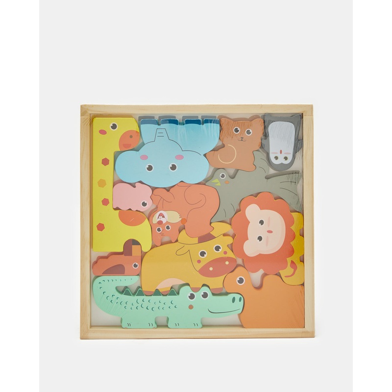 Assorted Wood Animal Building Block Box