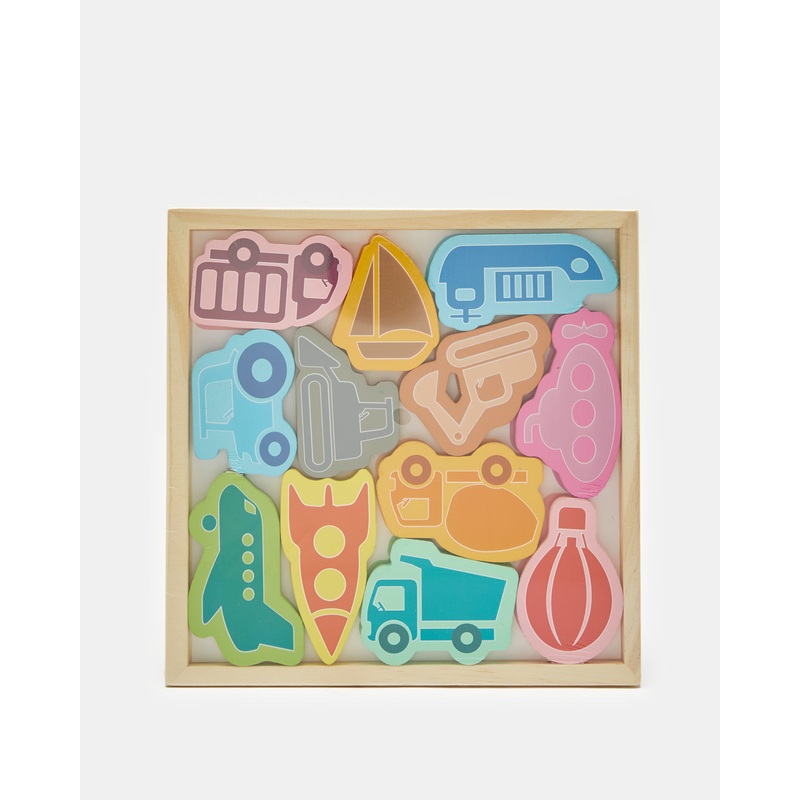 Assorted Wood Vehicle Building Block Box