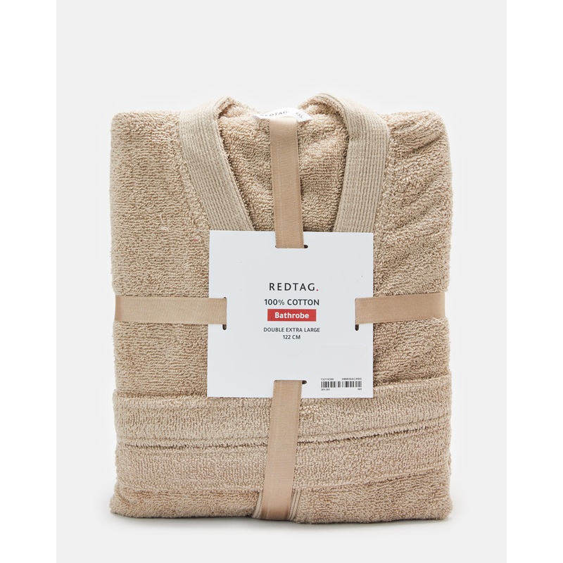 Beige Essence Kimono Bathrobe With Ribbed Border