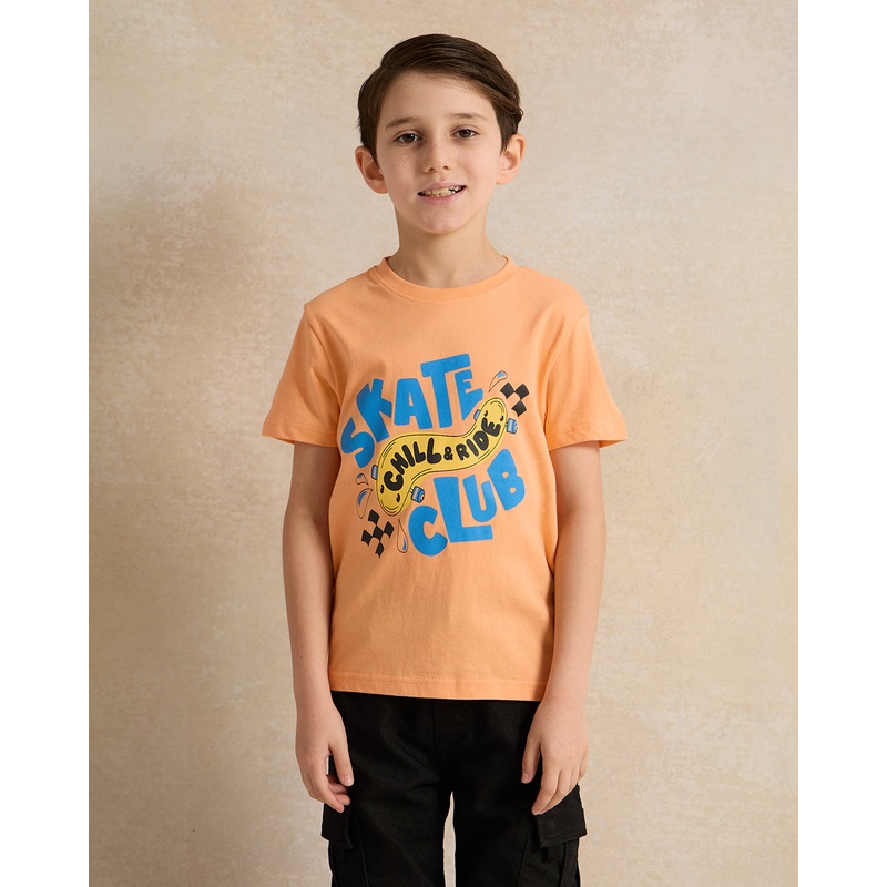 Boys Orange Printed T-shirt|2-3 Years|3-4 Years|4-5 Years|5-6 Years|6-7 Years|7-8 Years