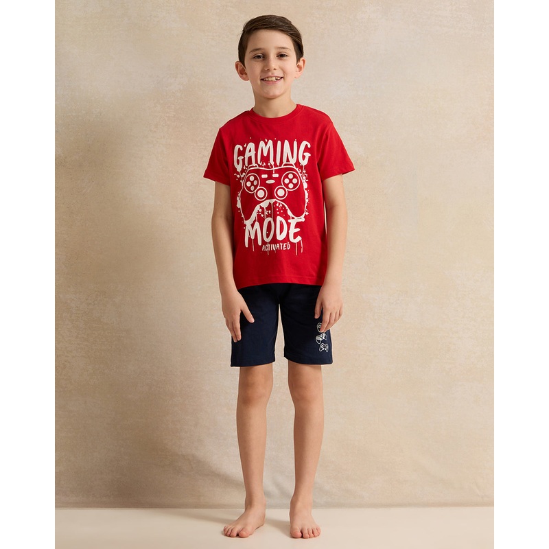 Boys Red And Black Printed Pyjama Set (2 Piece)
