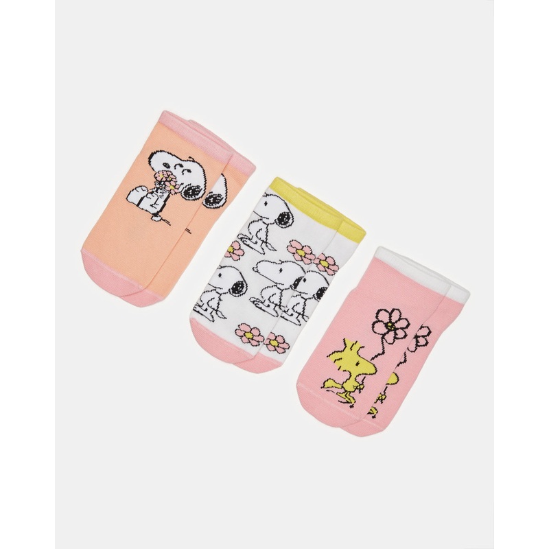 Girls Assorted Snoopy Ankle Length Socks (3 Pairs)
