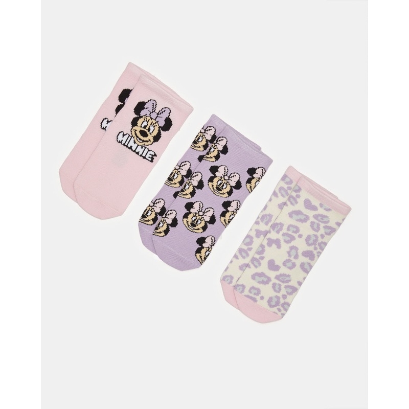 Girls Pink And Purple Minnie Mouse Ankle Length Socks (3 Pairs)