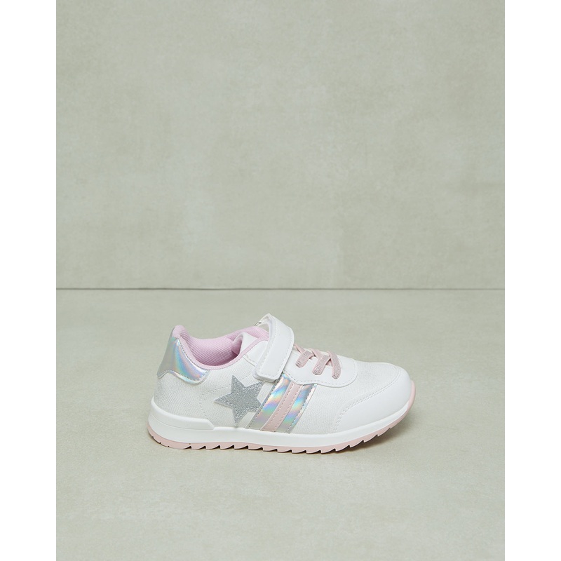 Girls White Star Patch Sneakers