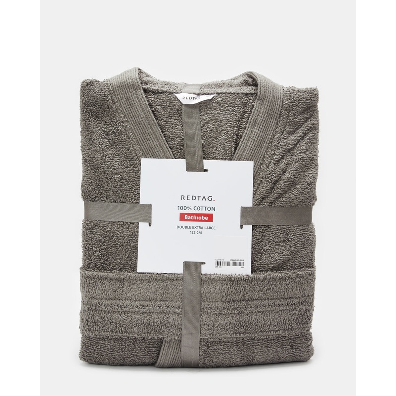 Grey Essence Kimono Bathrobe With Ribbed Border