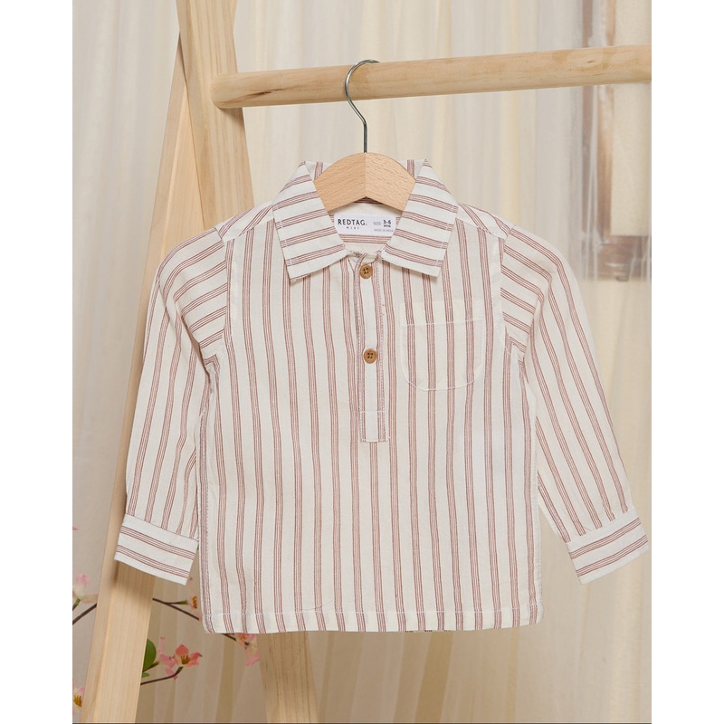 Infant Boys White And Brown Striped Shirt