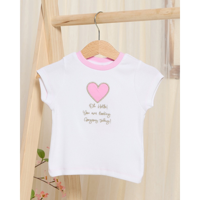 Infant Girls White Heart Print T-Shirt