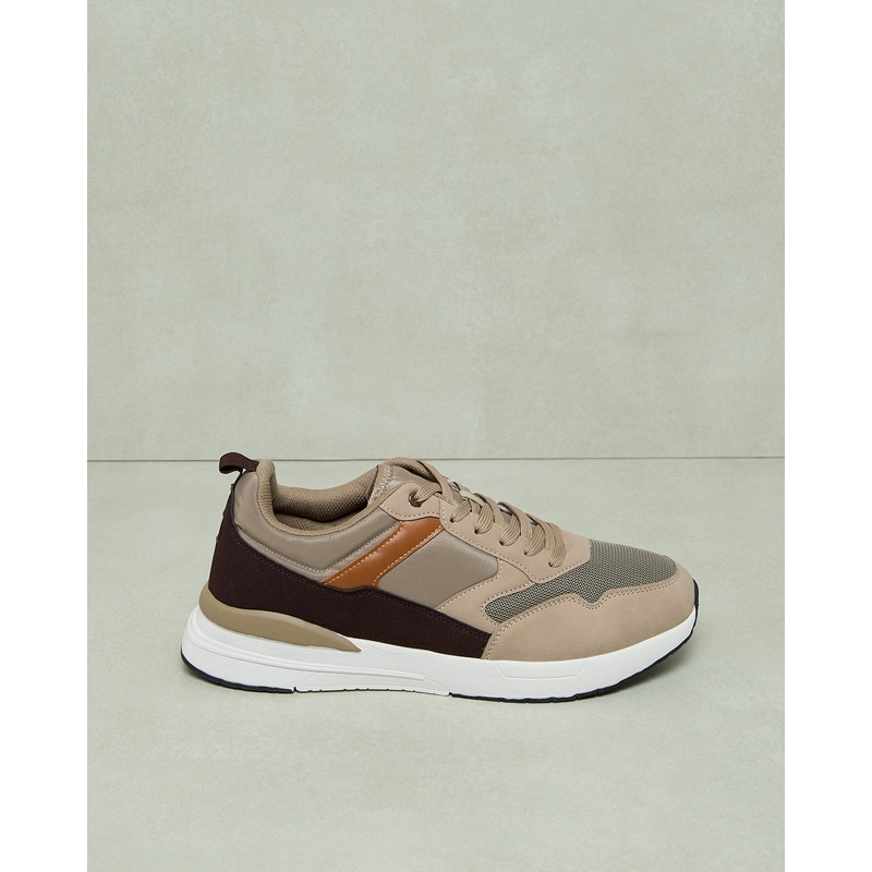 Men Brown Color Block Sneakers