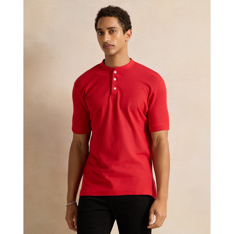 Men Red Henley Polo Shirt|Small|Medium|Large|X-Large|XX-Large