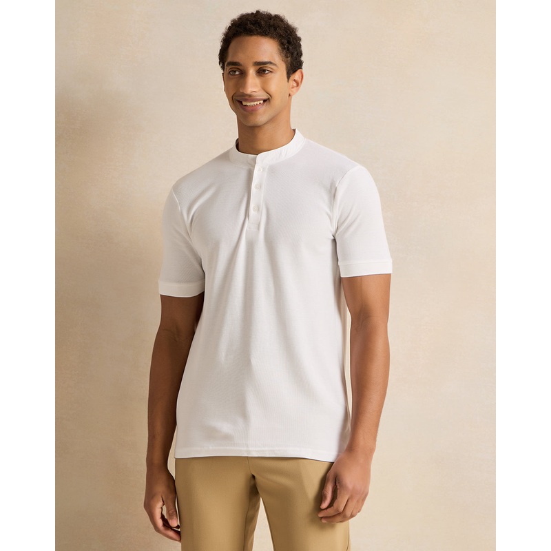 Men White Henley Polo Shirt|Small|Medium|Large|X-Large|XX-Large