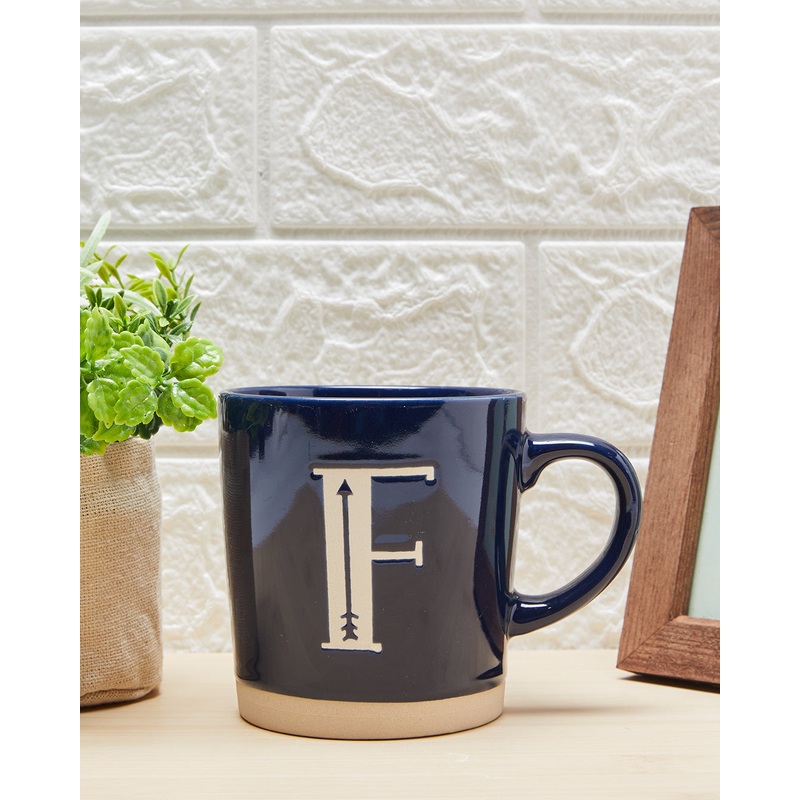 Navy Glaze Alphabet Mug-F