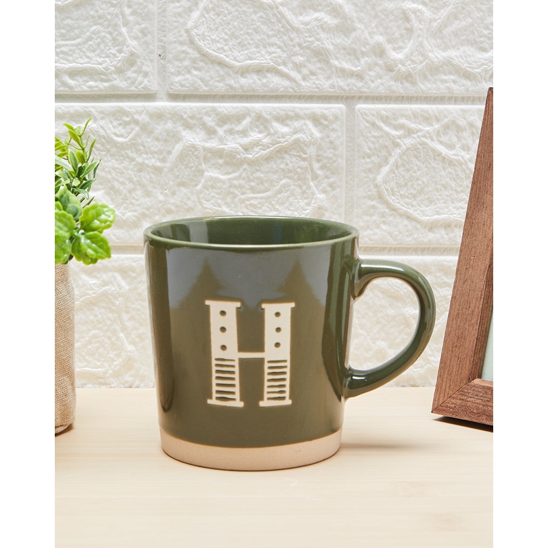 Olive Glaze Alphabet Mug-H