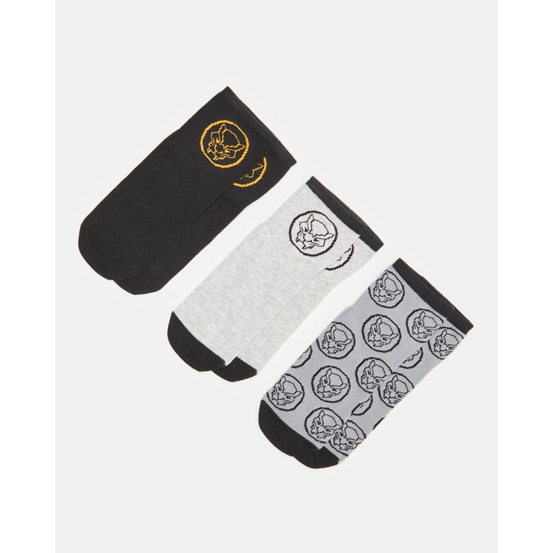 Senior Boys Black And Grey Printed Ankle Socks Set (3 Pairs)