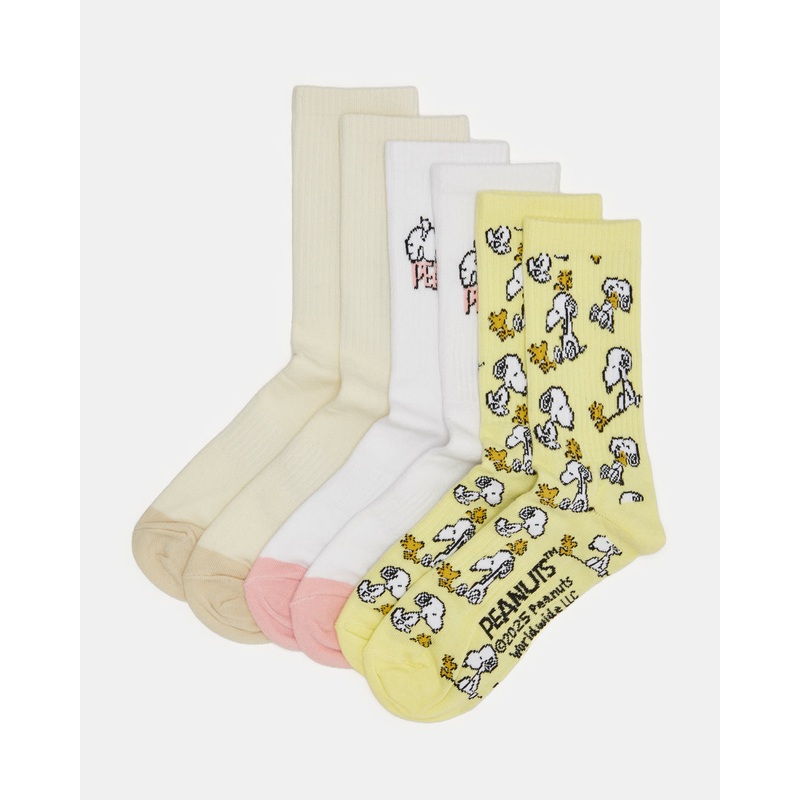 Women Assorted Snoopy Print Crew Length Socks (3 Pairs)