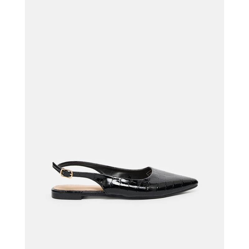 Women Black Croc Slingback Shoes
