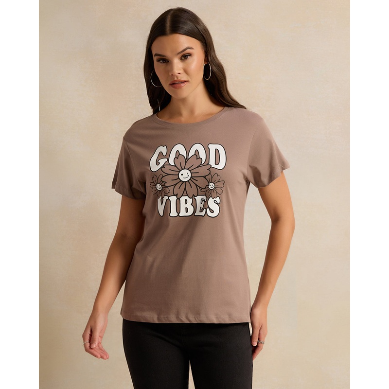 Women Brown Printed T-Shirt|Small|Medium|Large|X-Large
