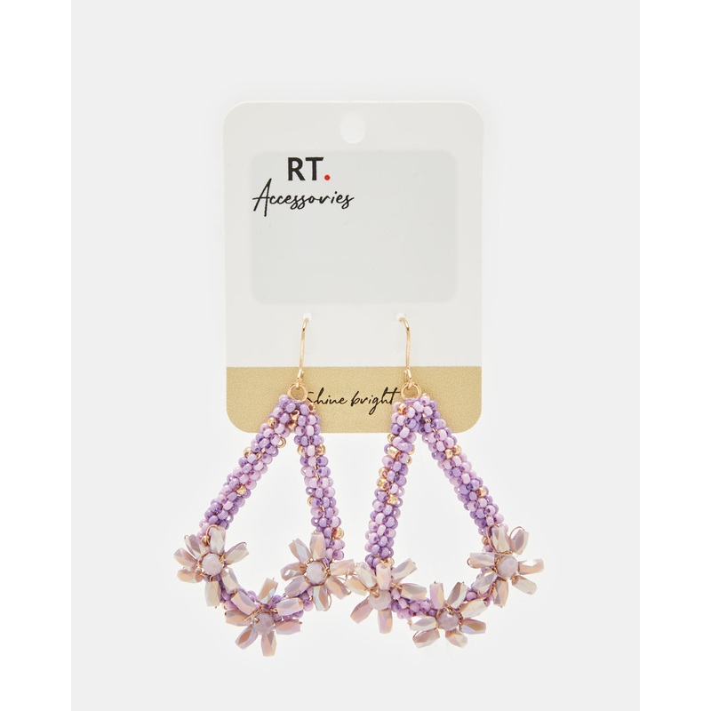 Women Gold And Lilac Flower Embellished Earring