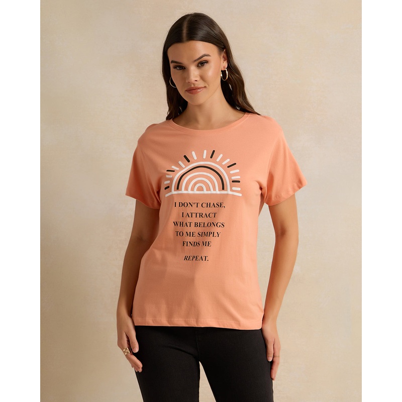 Women Orange Printed T-Shirt|Small|Medium|Large|X-Large
