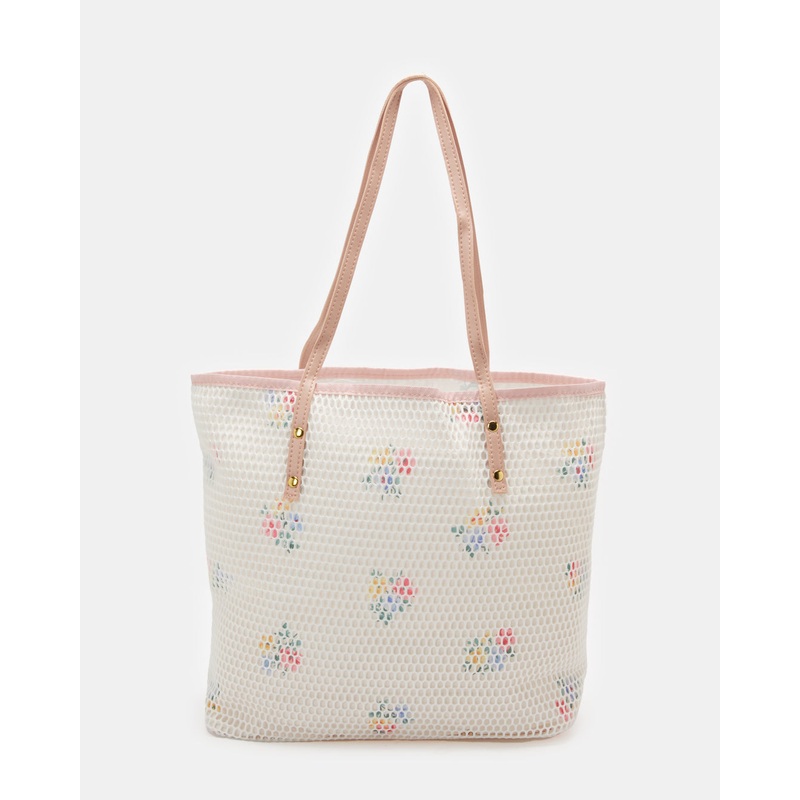 Women Pink Mesh Beach Bag