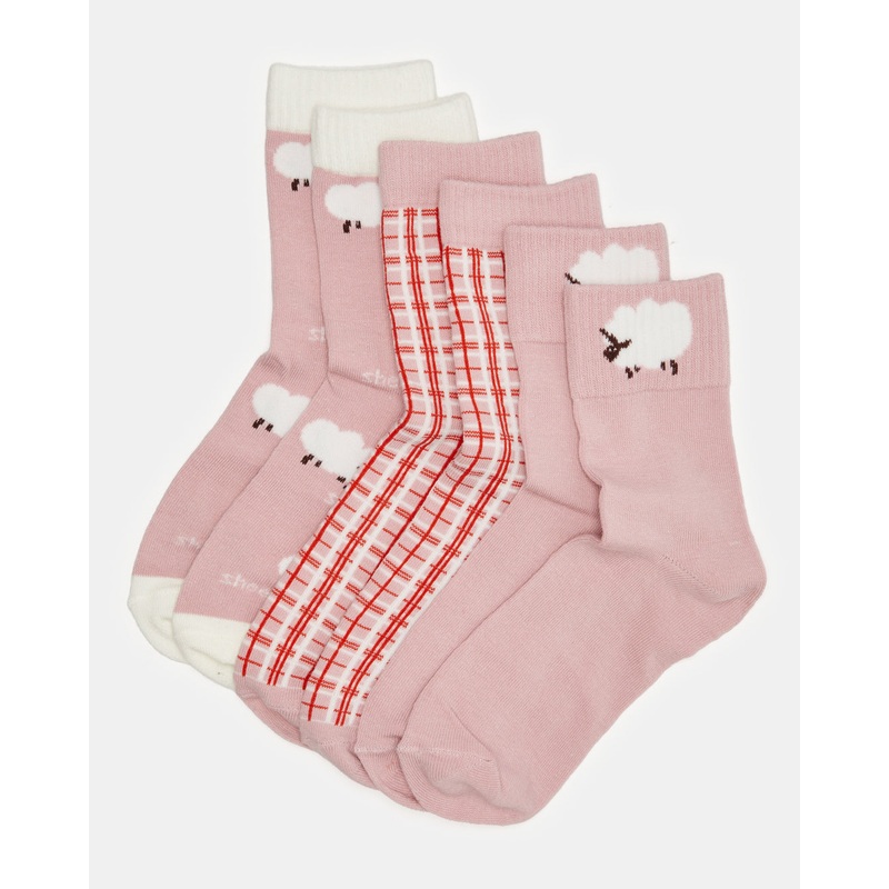 Women Pink Printed Crew Length Socks (3 Pairs)