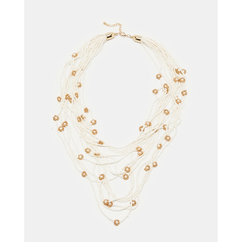 Women White And Gold Embellished Necklace